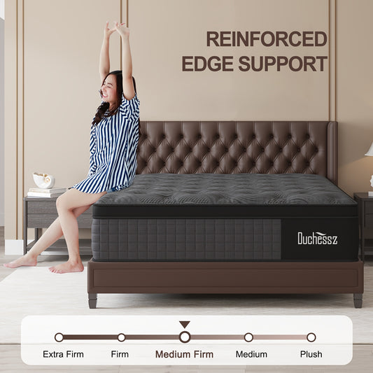 Duchessz 9/12 Inch Cooling Gel Memory Foam & Pocket Spring Hybrid Mattress - Medium Firm, Hypoallergenic, Motion Isolation, European Top Cover, Twin/Full/Queen/King Sizes, No Power Needed, In-a-Box Design