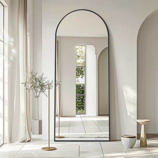 Large Arched Floor Mirror with Stand - 76x34 Inch Full Body Vanity Mirror, Elegant Floor or Wall Mirror for Living Room, Bedroom, Bathroom - No Assembly Needed, Modern home decor, Sleek Design, Polished Finish, Interior Desig
