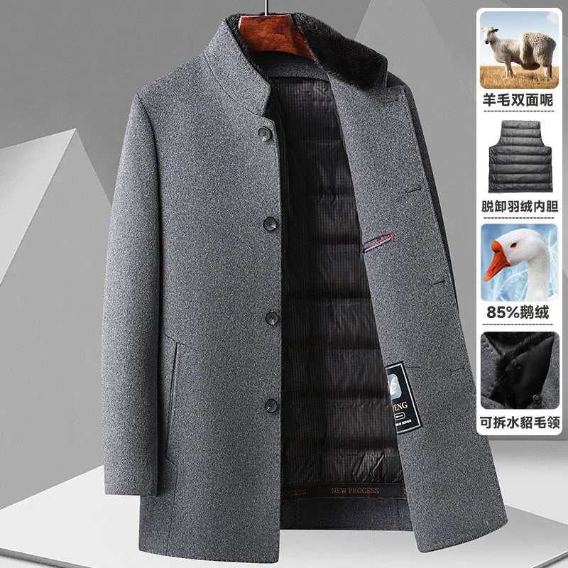 ARC Autumn and Winter Wool Coat Men's Outdoor Business Camping Trend in The Long Fashion Casual Wool Detachable Down Jacket