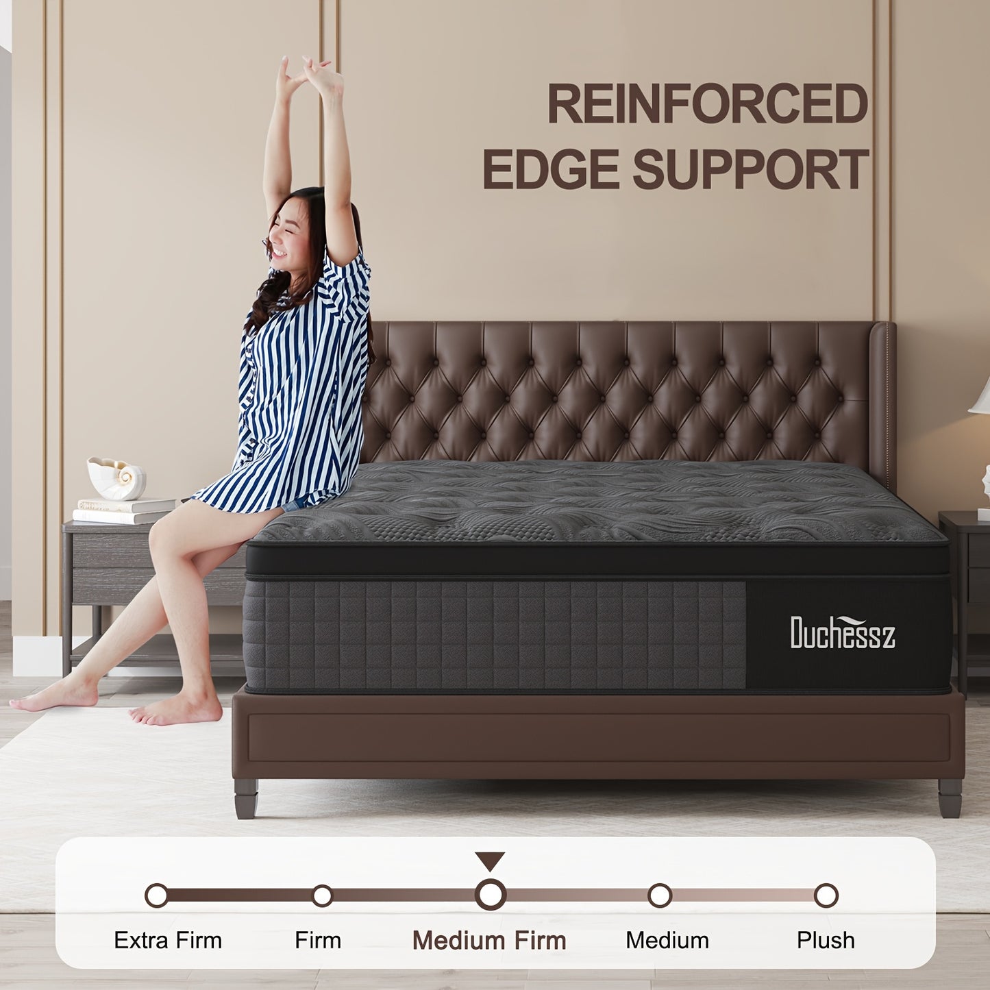 Duchessz 9/12 Inch Cooling Gel Memory Foam & Pocket Spring Hybrid Mattress - Medium Firm, Hypoallergenic, Motion Isolation, European Top Cover, Twin/Full/Queen/King Sizes, No Power Needed, In-a-Box Design