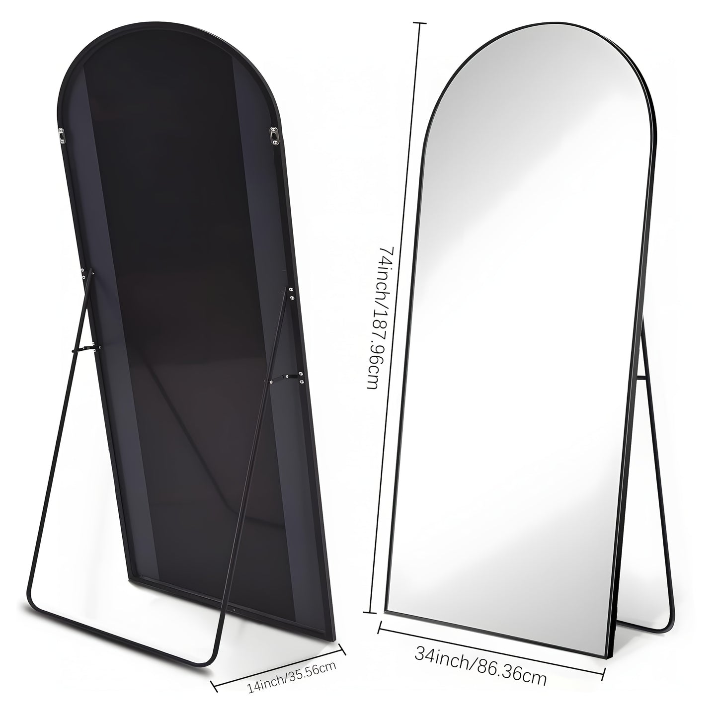 Large Arched Floor Mirror with Stand - 76x34 Inch Full Body Vanity Mirror, Elegant Floor or Wall Mirror for Living Room, Bedroom, Bathroom - No Assembly Needed, Modern home decor, Sleek Design, Polished Finish, Interior Desig