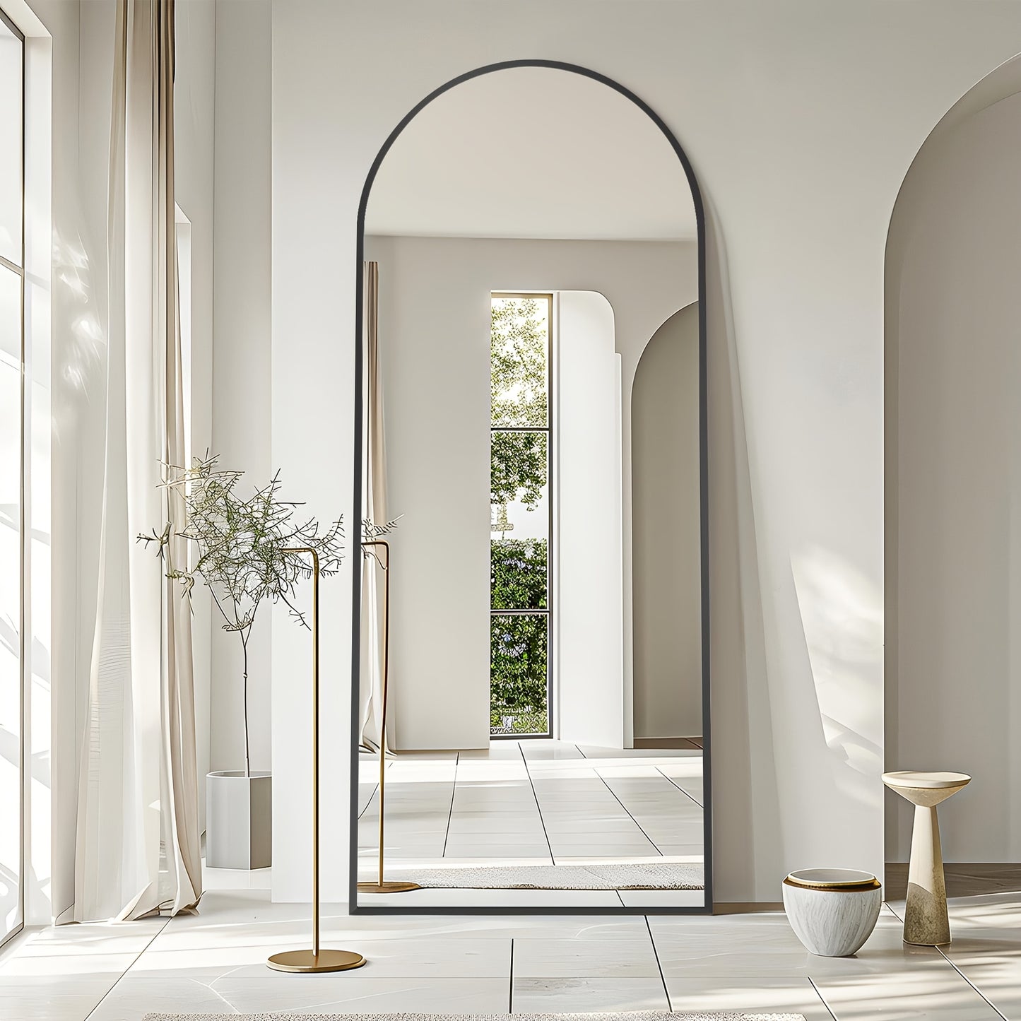Large Arched Floor Mirror with Stand - 76x34 Inch Full Body Vanity Mirror, Elegant Floor or Wall Mirror for Living Room, Bedroom, Bathroom - No Assembly Needed, Modern home decor, Sleek Design, Polished Finish, Interior Desig