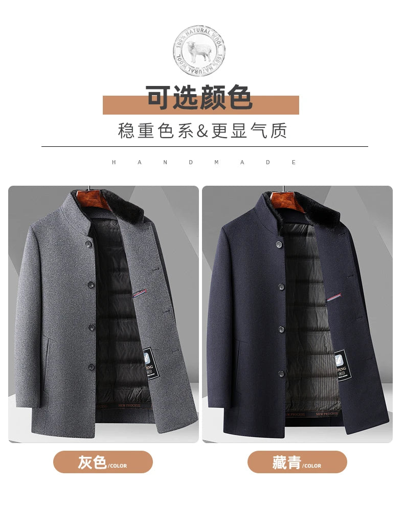 ARC Autumn and Winter Wool Coat Men's Outdoor Business Camping Trend in The Long Fashion Casual Wool Detachable Down Jacket