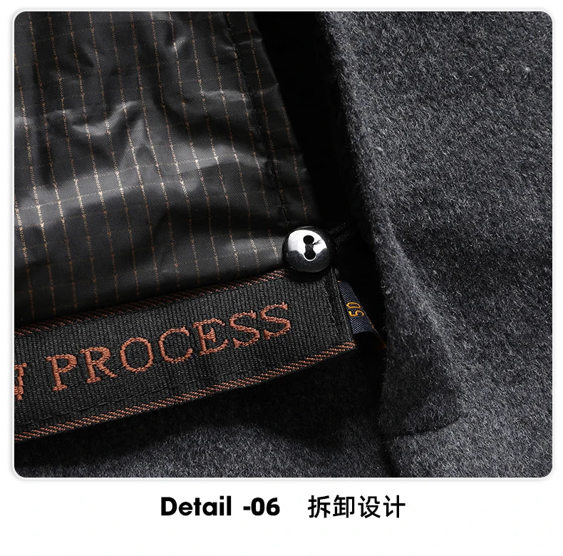 ARC Autumn and Winter Wool Coat Men's Outdoor Business Camping Trend in The Long Fashion Casual Wool Detachable Down Jacket