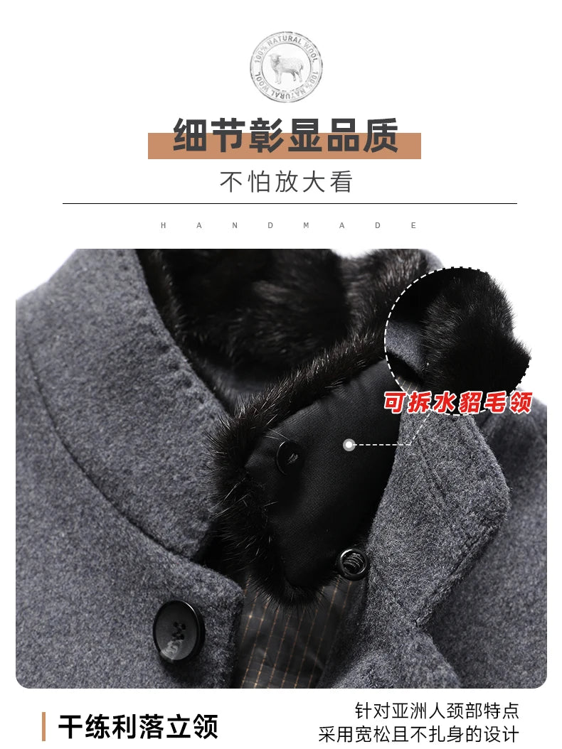 ARC Autumn and Winter Wool Coat Men's Outdoor Business Camping Trend in The Long Fashion Casual Wool Detachable Down Jacket