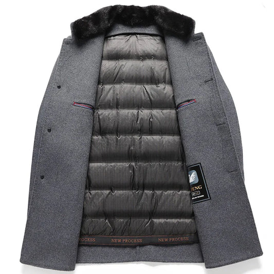 ARC Autumn and Winter Wool Coat Men's Outdoor Business Camping Trend in The Long Fashion Casual Wool Detachable Down Jacket