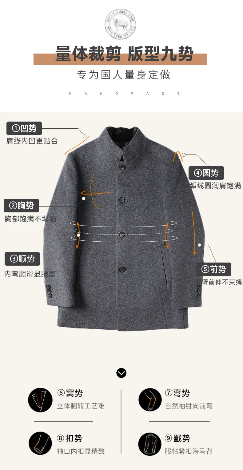 ARC Autumn and Winter Wool Coat Men's Outdoor Business Camping Trend in The Long Fashion Casual Wool Detachable Down Jacket