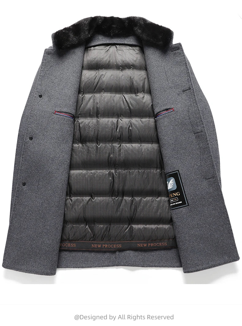 ARC Autumn and Winter Wool Coat Men's Outdoor Business Camping Trend in The Long Fashion Casual Wool Detachable Down Jacket