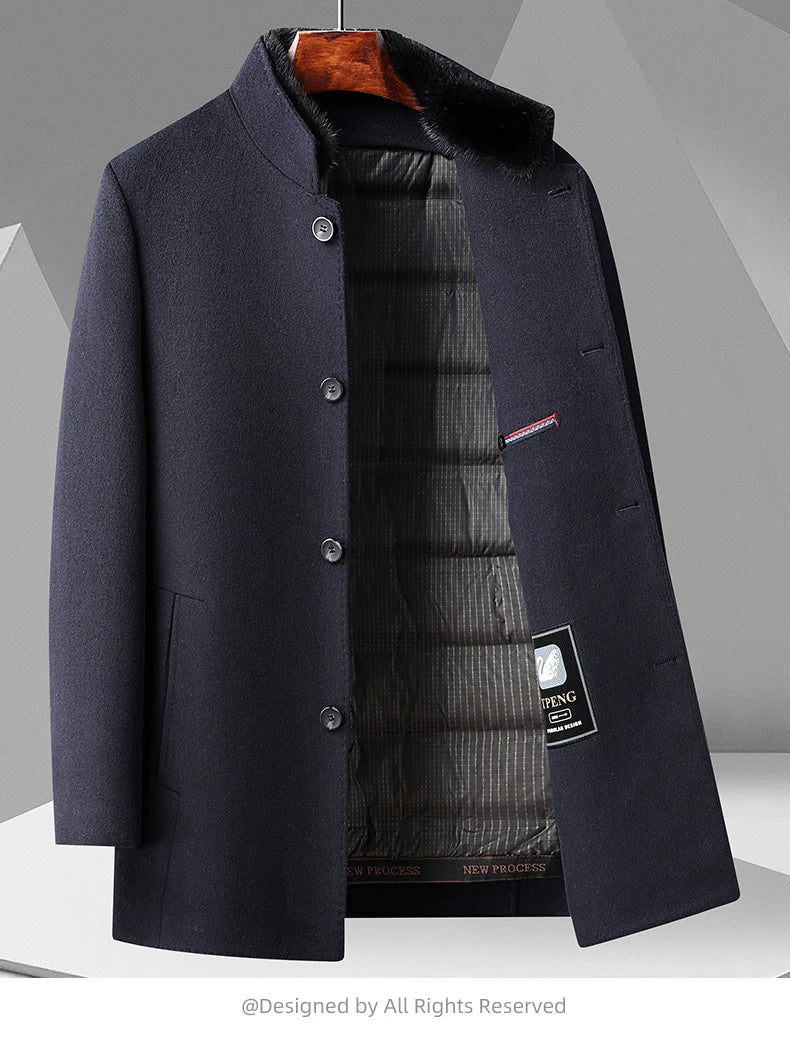 ARC Autumn and Winter Wool Coat Men's Outdoor Business Camping Trend in The Long Fashion Casual Wool Detachable Down Jacket