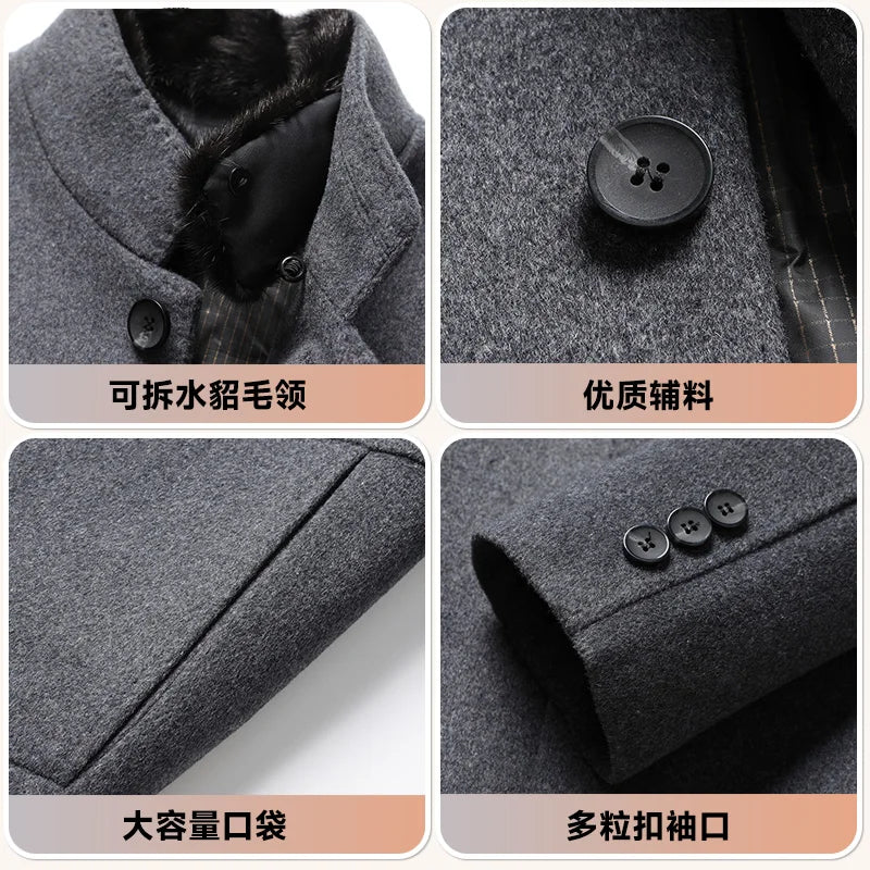 ARC Autumn and Winter Wool Coat Men's Outdoor Business Camping Trend in The Long Fashion Casual Wool Detachable Down Jacket