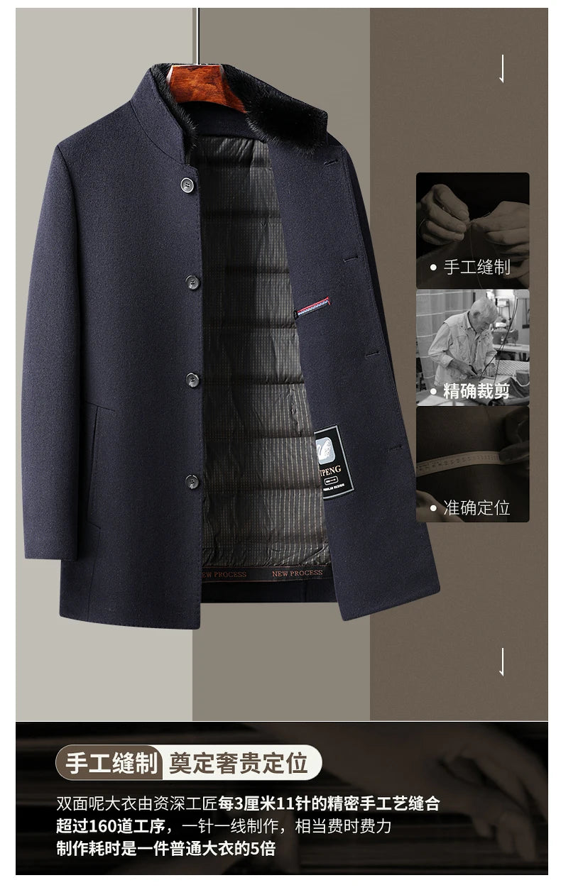 ARC Autumn and Winter Wool Coat Men's Outdoor Business Camping Trend in The Long Fashion Casual Wool Detachable Down Jacket