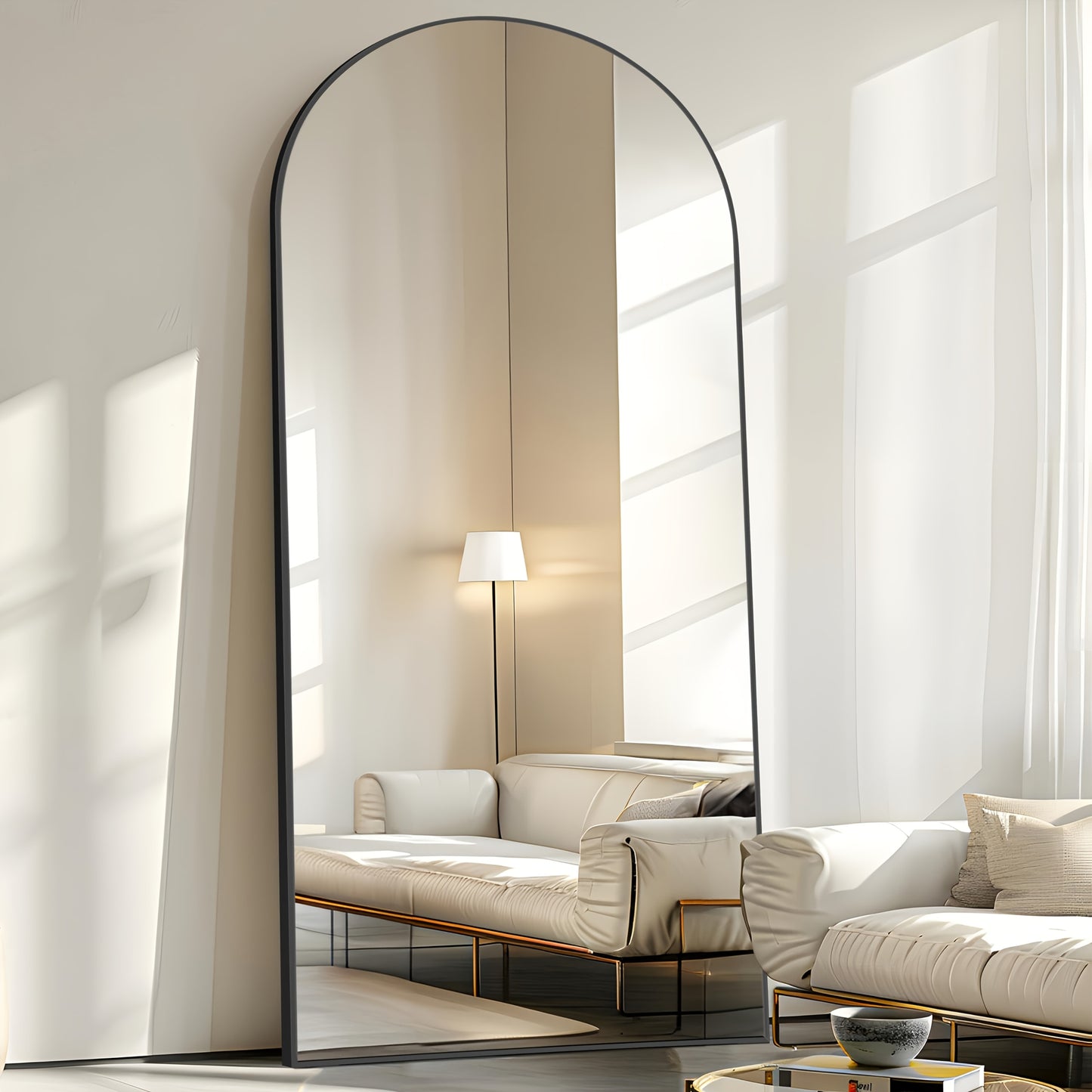 Large Arched Floor Mirror with Stand - 76x34 Inch Full Body Vanity Mirror, Elegant Floor or Wall Mirror for Living Room, Bedroom, Bathroom - No Assembly Needed, Modern home decor, Sleek Design, Polished Finish, Interior Desig