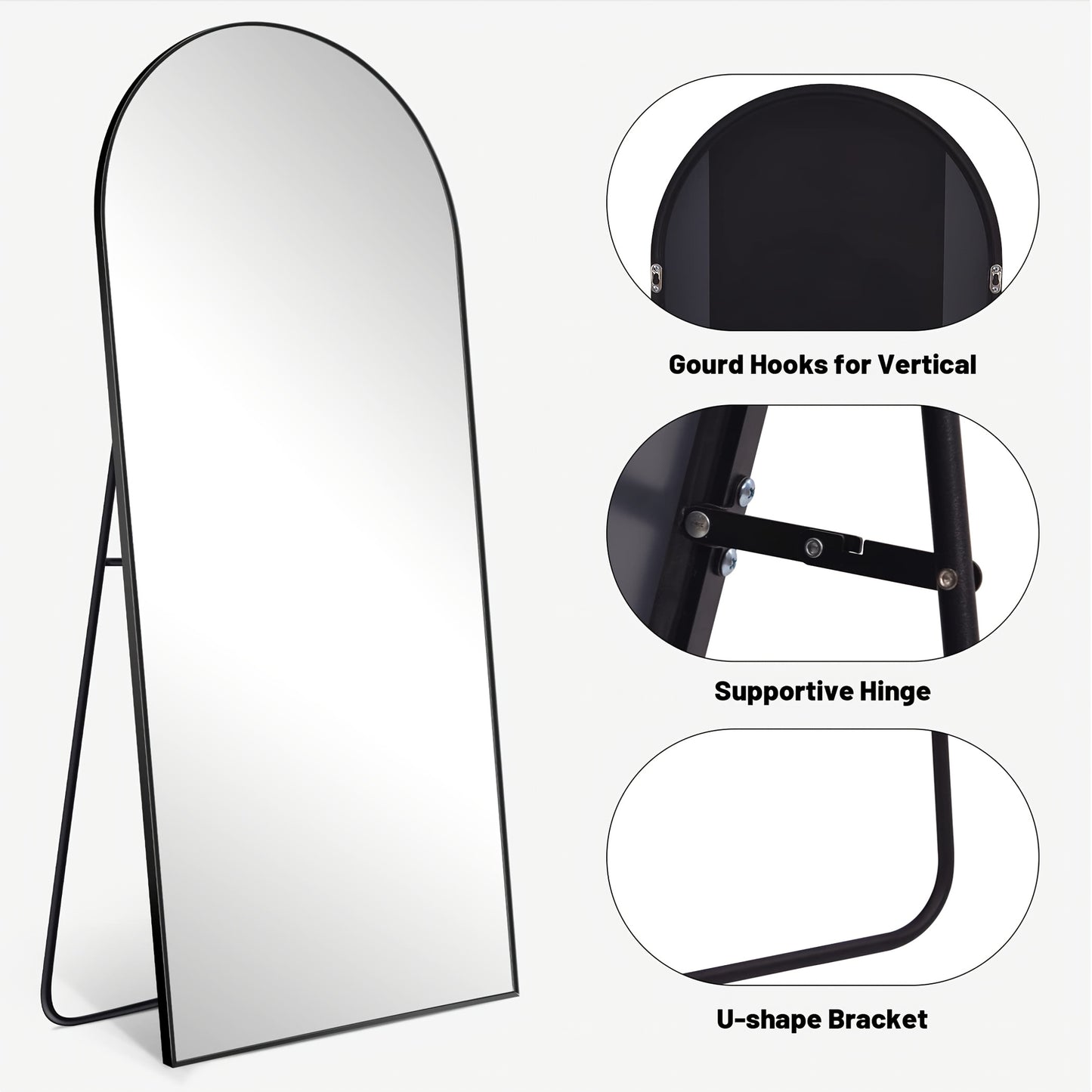 Large Arched Floor Mirror with Stand - 76x34 Inch Full Body Vanity Mirror, Elegant Floor or Wall Mirror for Living Room, Bedroom, Bathroom - No Assembly Needed, Modern home decor, Sleek Design, Polished Finish, Interior Desig