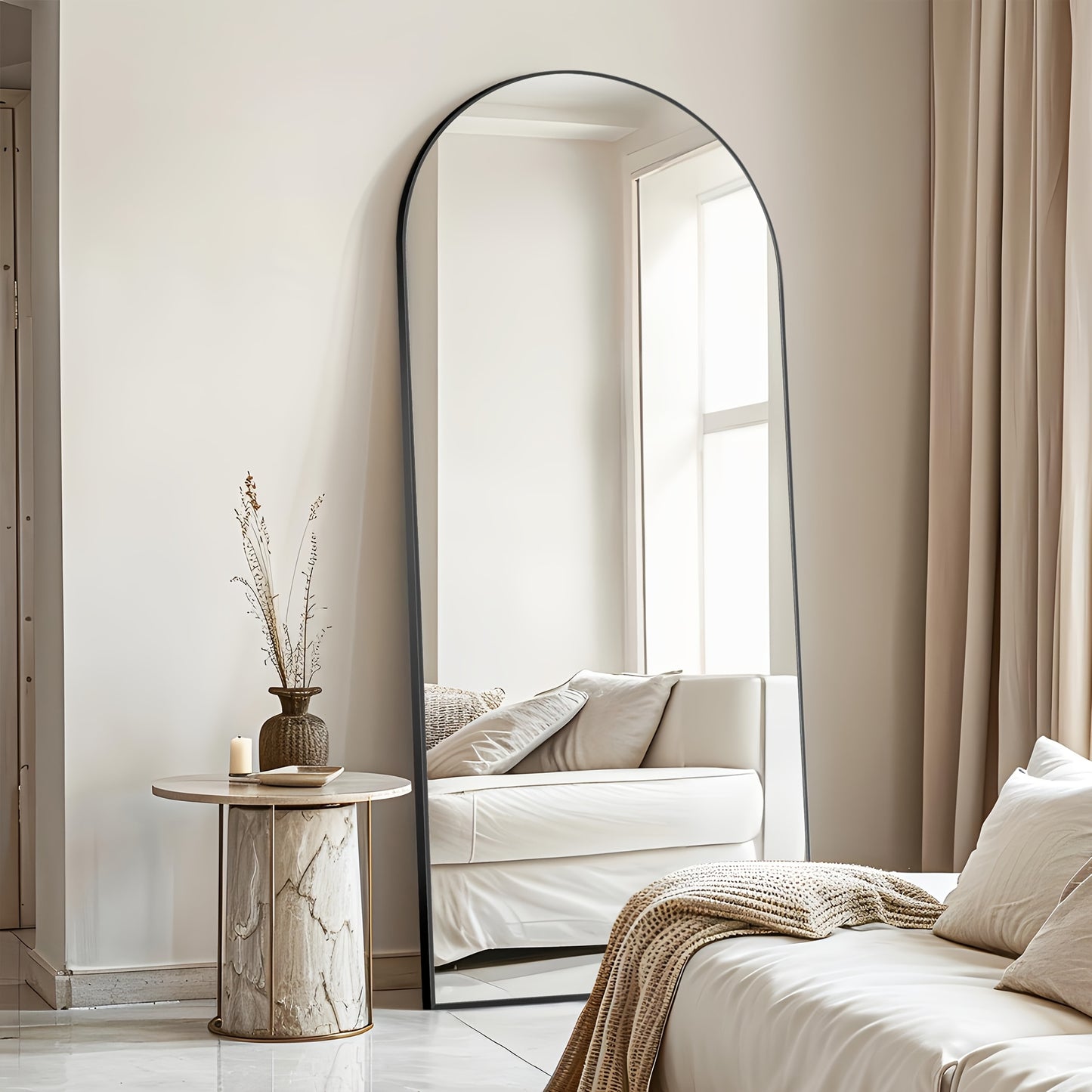 Large Arched Floor Mirror with Stand - 76x34 Inch Full Body Vanity Mirror, Elegant Floor or Wall Mirror for Living Room, Bedroom, Bathroom - No Assembly Needed, Modern home decor, Sleek Design, Polished Finish, Interior Desig