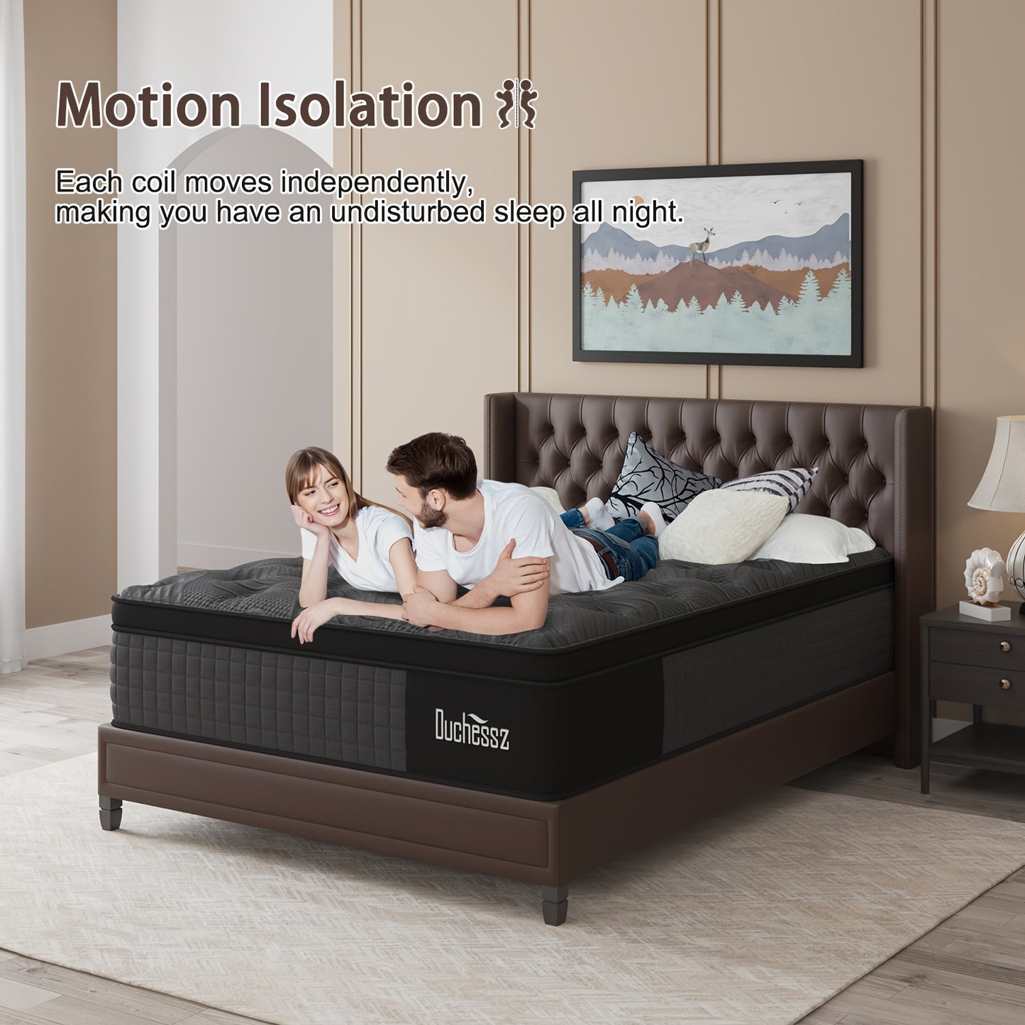 Duchessz 9/12 Inch Cooling Gel Memory Foam & Pocket Spring Hybrid Mattress - Medium Firm, Hypoallergenic, Motion Isolation, European Top Cover, Twin/Full/Queen/King Sizes, No Power Needed, In-a-Box Design