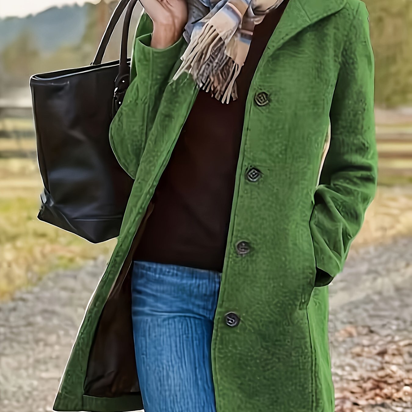 Women'S Casual Mid-Length Tweed Jacket - Solid Color Black, Long Sleeve, Button-Up Front, Regular Fit, Fall/Winter Style, Versatile for Casual or Formal Occasions, Casual Winter Wear | Buttonup Jacket | Structured Design