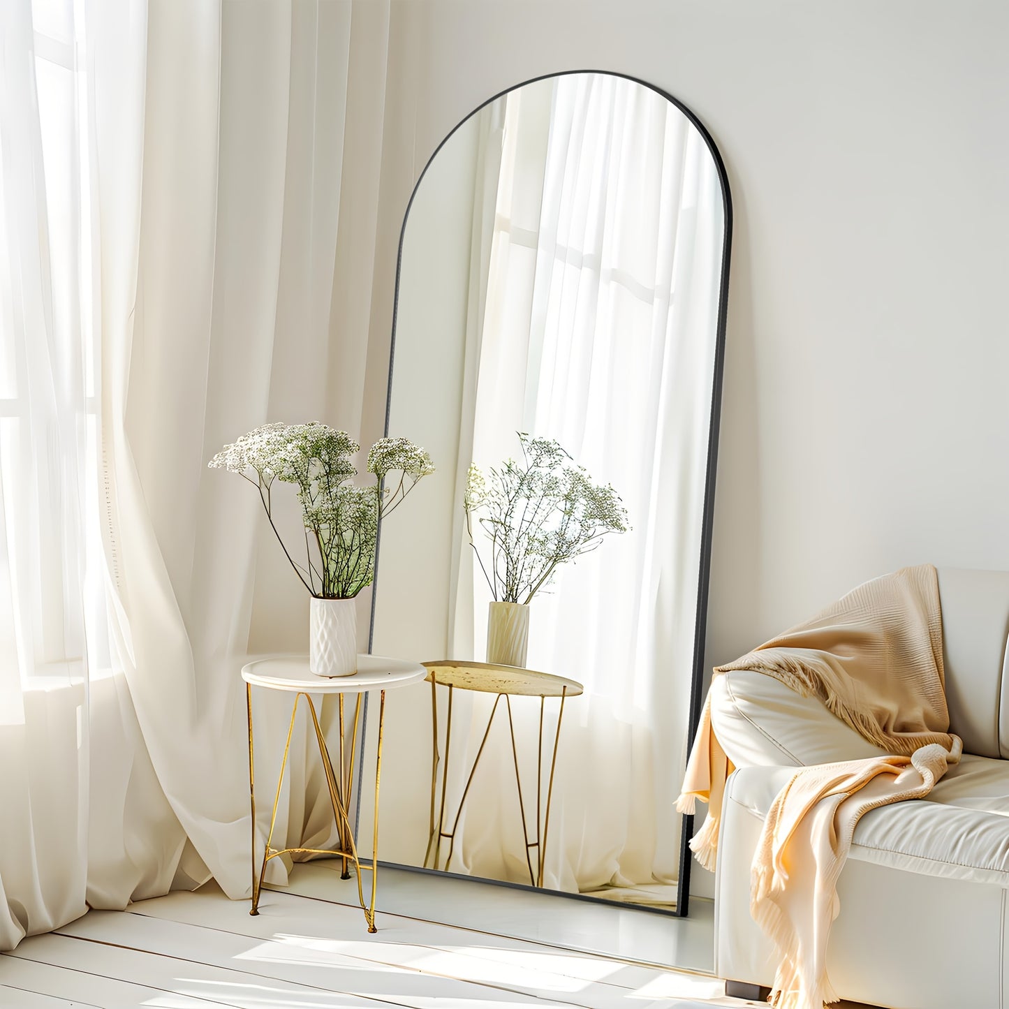 Large Arched Floor Mirror with Stand - 76x34 Inch Full Body Vanity Mirror, Elegant Floor or Wall Mirror for Living Room, Bedroom, Bathroom - No Assembly Needed, Modern home decor, Sleek Design, Polished Finish, Interior Desig