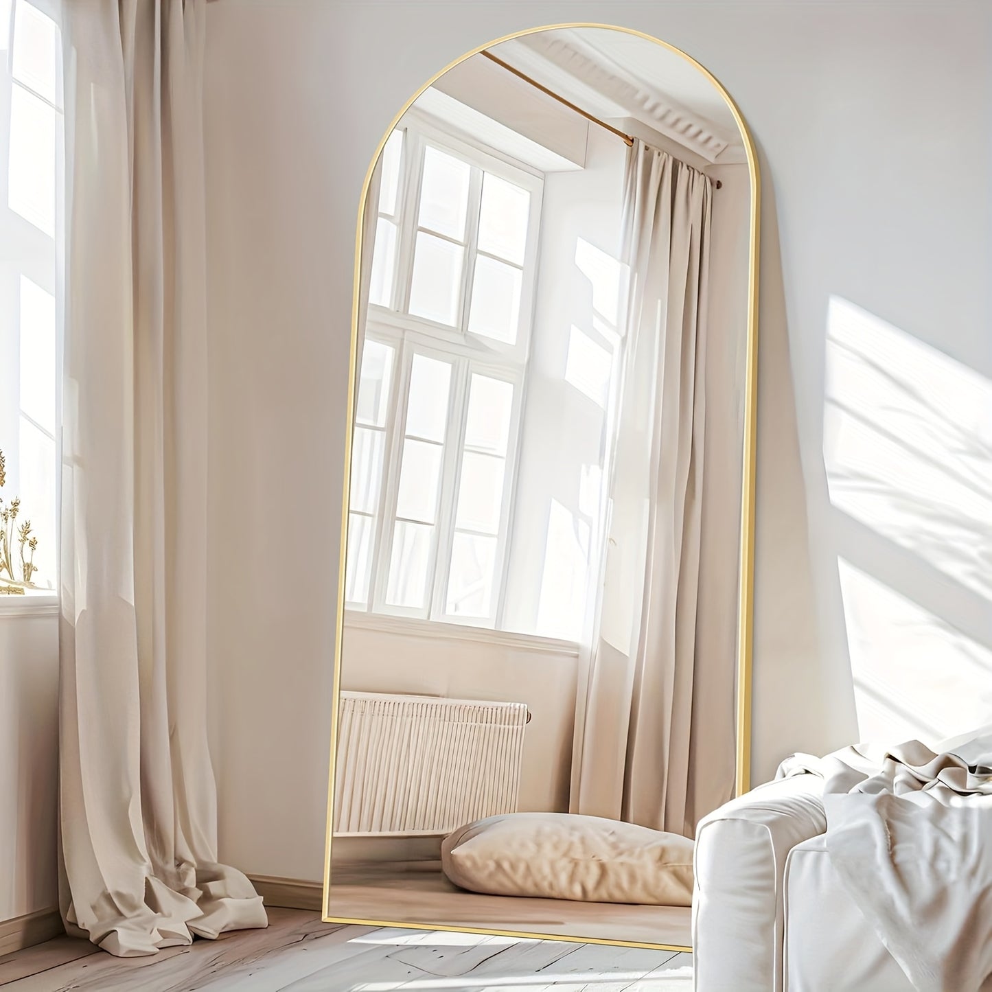 Large Arched Floor Mirror with Stand - 76x34 Inch Full Body Vanity Mirror, Elegant Floor or Wall Mirror for Living Room, Bedroom, Bathroom - No Assembly Needed, Modern home decor, Sleek Design, Polished Finish, Interior Desig